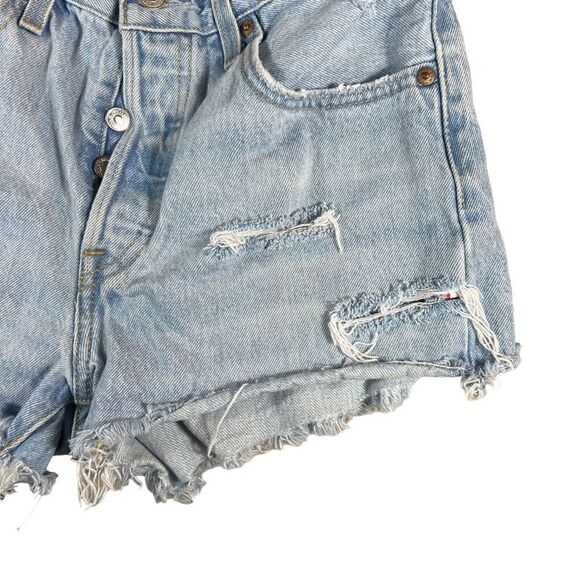 Levi’s 501 Light Wash Distressed Heavily Frayed Denim Cut Off  Shorts - Picture 7 of 9